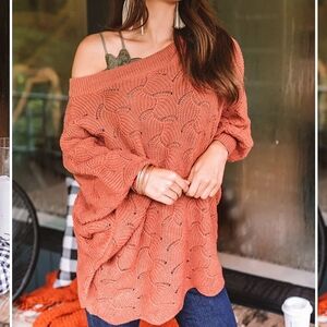 Elegant Knit Poncho in Terracotta